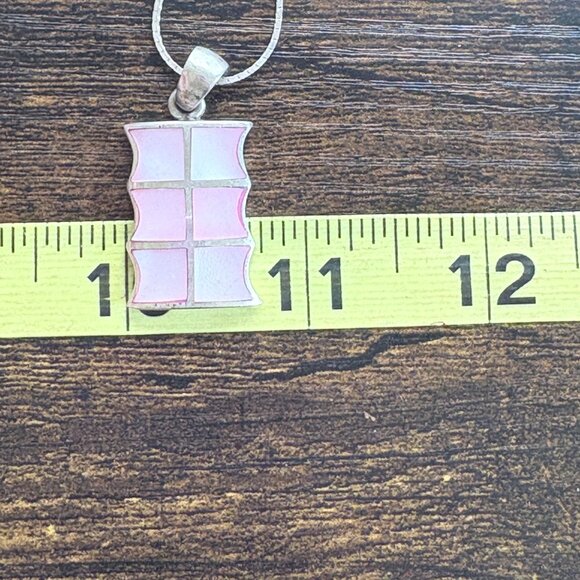 VTG Sterling Silver 925 Pink Mother of Pearl Pendant Necklace Size 29" Length - Picture 12 of 14